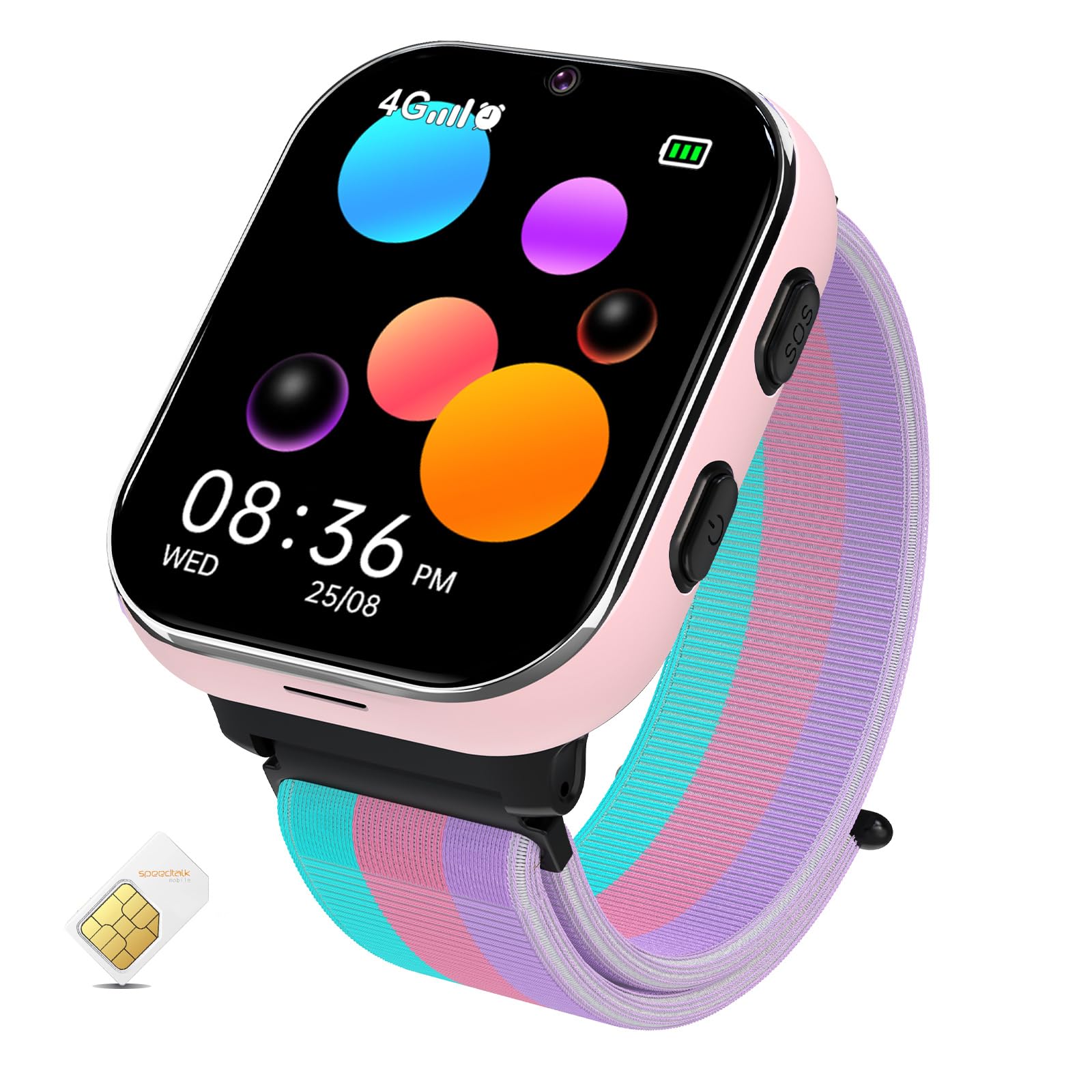 4G Kids Smartwatch Phone - Smart Watch for Kids Boys Girls Age 4-12 HD Touch Screen Watches with SOS Video Camera Music Games Alarm Learning Cards Kids Watch Toy Birthday Teen(Includes SIM Card)