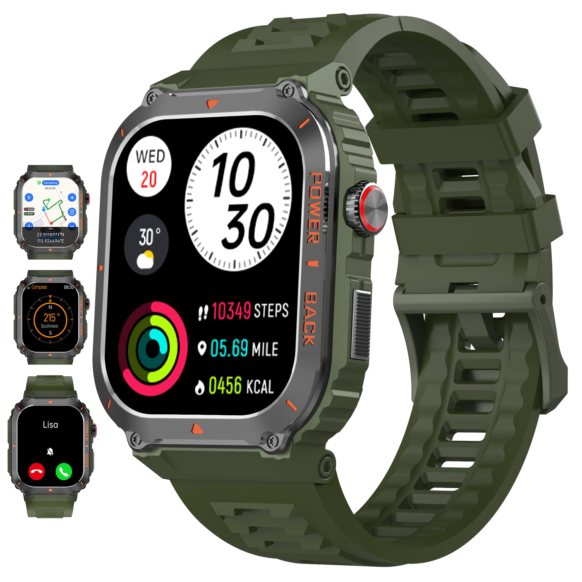 Military Smart Watches(Answer/Make Calls) 2.01 Touch Screen Fitness Tracker with GPSMap/Compass/Altitude/Air Pressure Blood Oxygen/Heart Rate/Sleep/Waterproof Compatible for Android iOS Men Women