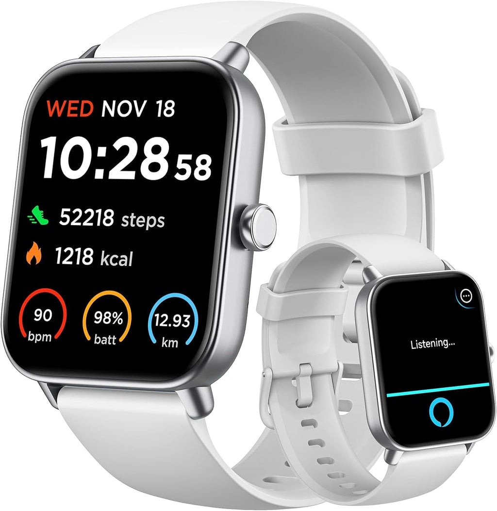 Gydom Smart Watches for Women Men [Alexa Built-in 1.8"] Smartwatch with Heart Rate/SpO2/Sleep/Stress 101+ Sports Modes IP68 Waterproof Pedometer Fitness Tracker for iOS Android Phones White