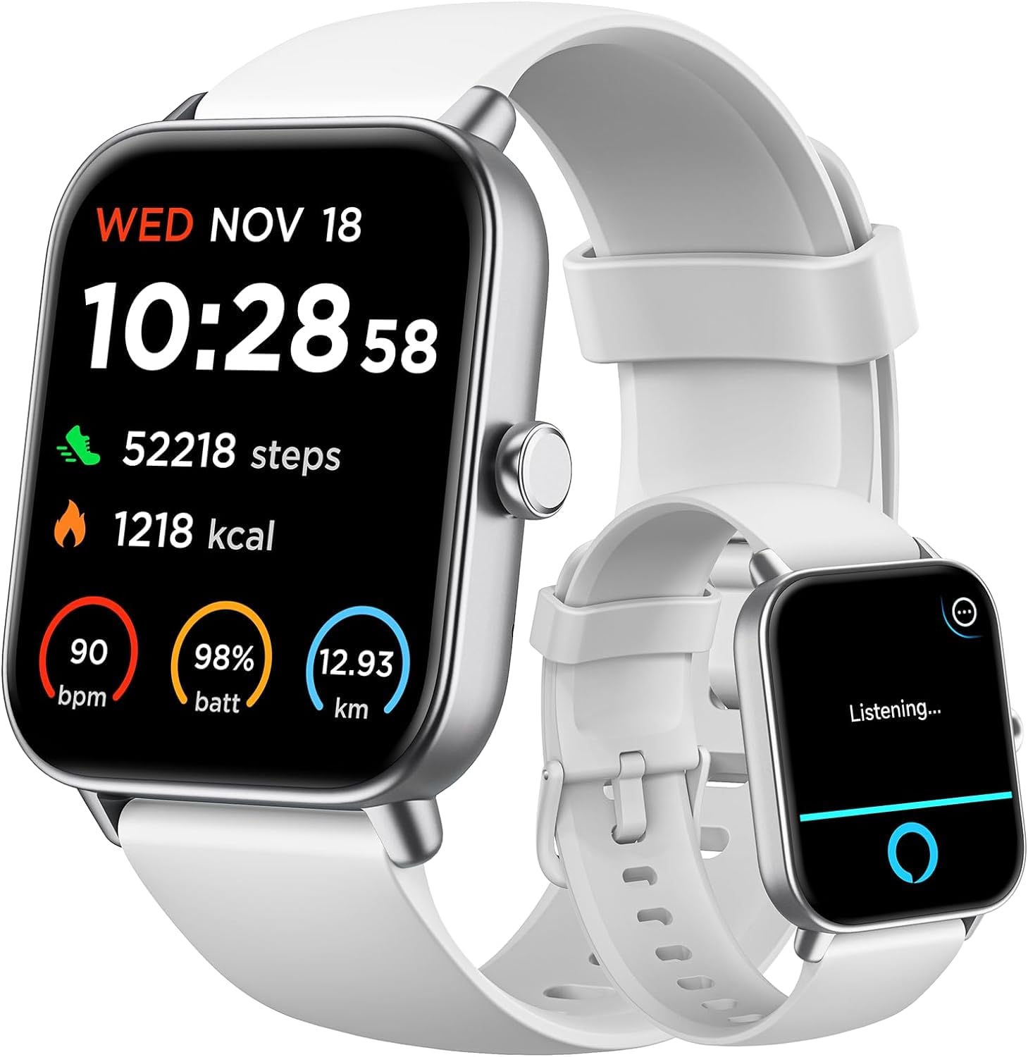Gydom Smart Watches for Women Men [Alexa Built-in 1.8"] Smartwatch with Heart Rate/SpO2/Sleep/Stress 101+ Sports Modes IP68 Waterproof Pedometer Fitness Tracker for iOS Android Phones White