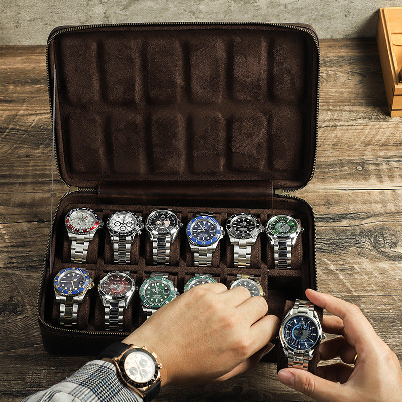 Vintage Handmade Leather Watch Box for 12 Watches
