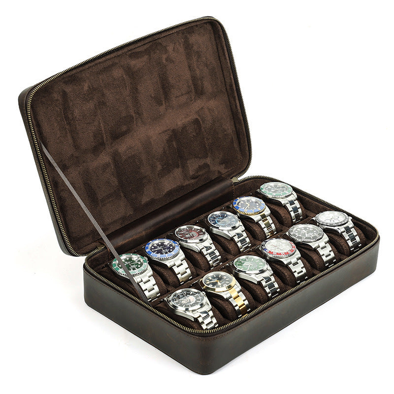Vintage Handmade Leather Watch Box for 12 Watches