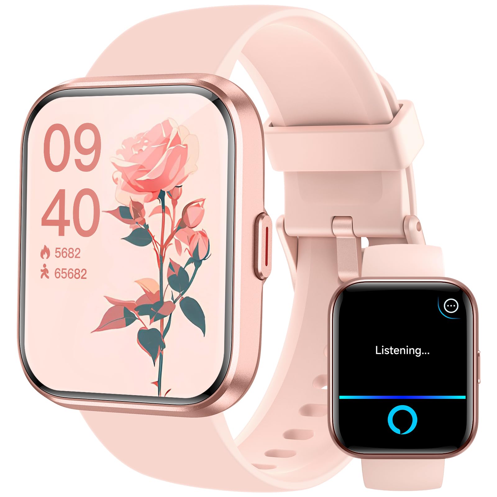 Smart Watches for Women Men Answer/Make Call 1.8" Alexa Built-in Fitness Tracker 24H Heart Rate Blood Oxygen Sleep IP68 Waterproof 100 Sport Mode Smartwatch for Android iOS Phone Gifts Pink