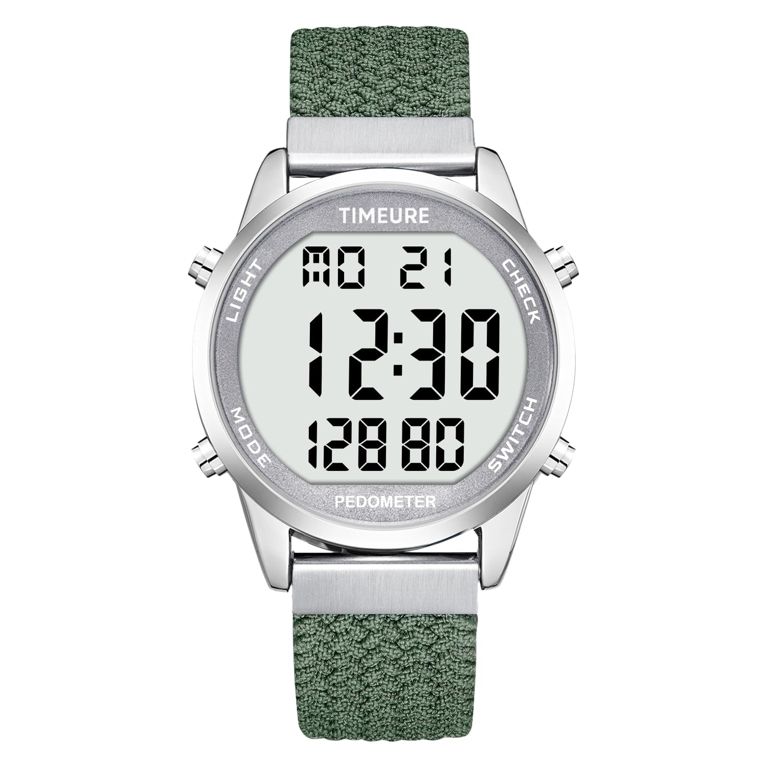 Mens Accurate Pedometer Watch for Walking Simple Step Counter Watches Steps Large Digital Display Waterproof Calories Mileage Counting Yesterdays Steps Check TIMEURE-2306(Green)