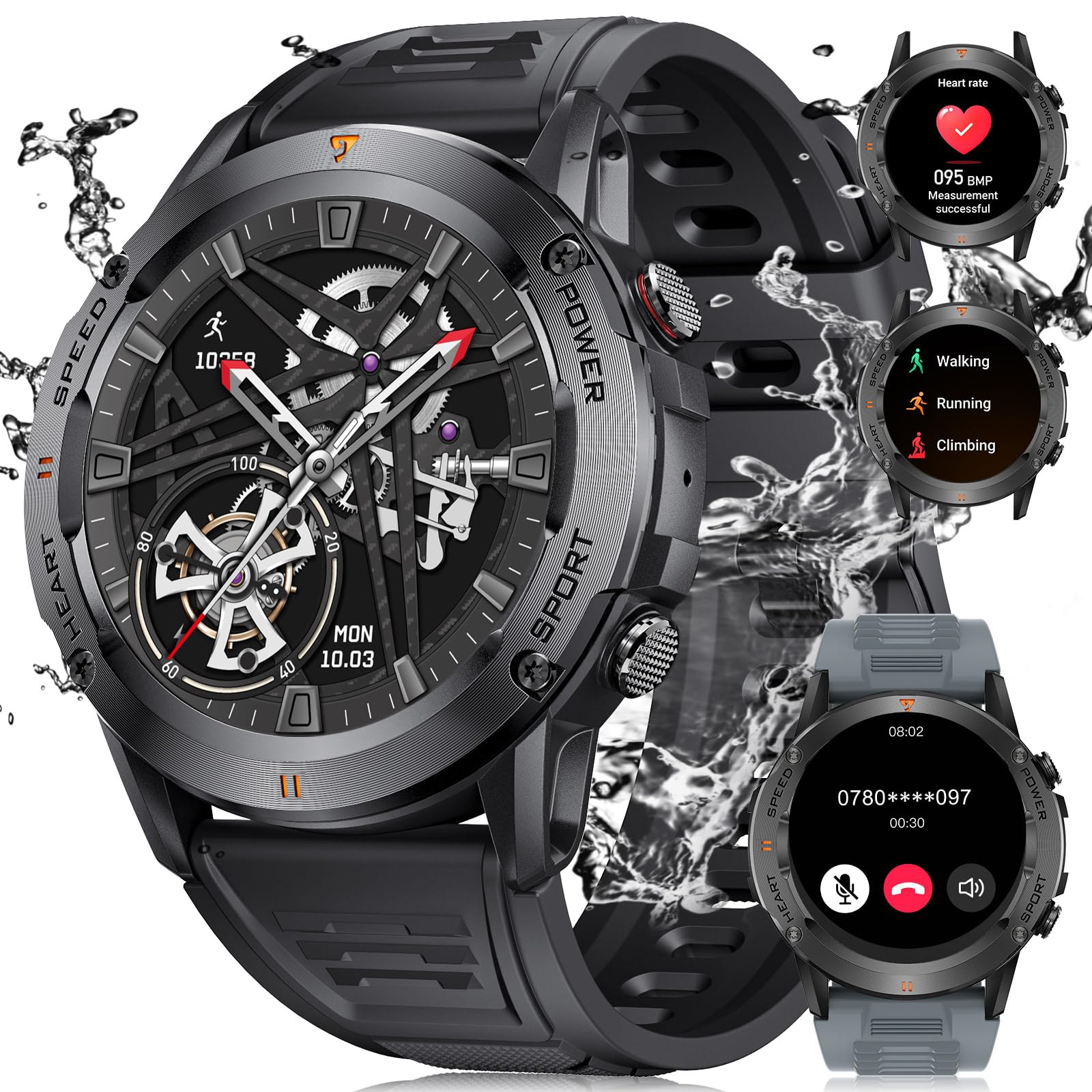 LIGE Smart Watches for Men1.39" IPS Screen Fitness Tracker Watch with 126+ Sports Modes/IP68 Waterproof/400mAh BatteryHeart Rate/SpO2/Sleep MonitorRugged Smartwatch for Android iOS