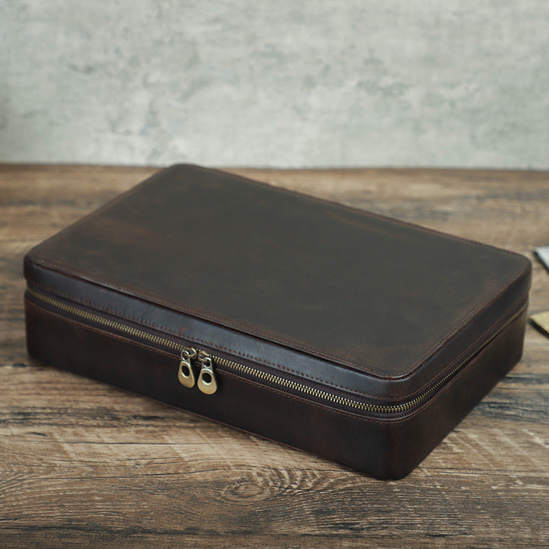 Vintage Handmade Leather Watch Box for 12 Watches