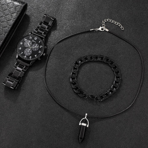 3PCS Men's Fashion Business Watches with Necklace Set