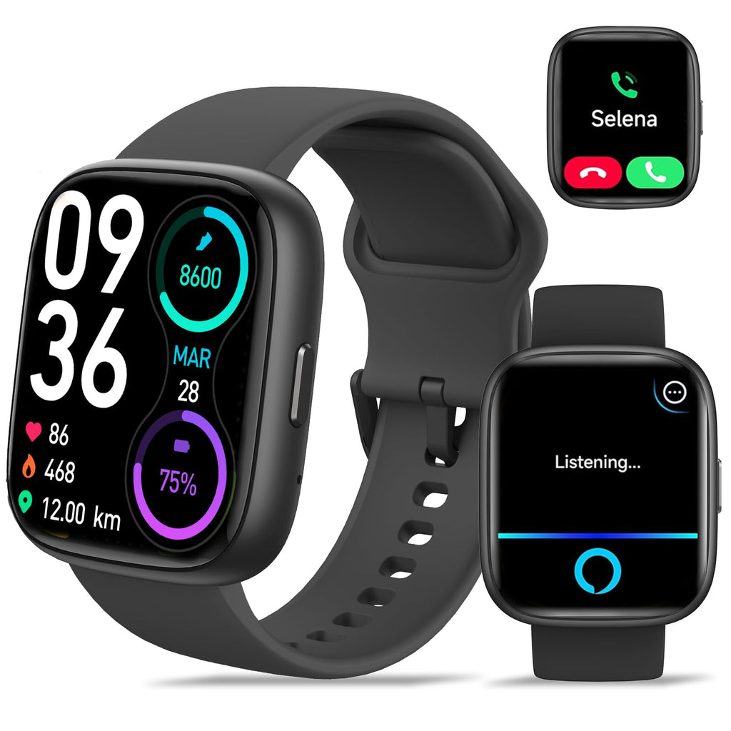 Hikwel Smart WatchAlexa Built-in Fitness Smartwatches Answer/Make Call Activity Tracker Smartwatch for Men WomenHeart Rate Multisport SpO2 Sleep Monitor1.83" HD Smart Watches for iOS AndroidBlack
