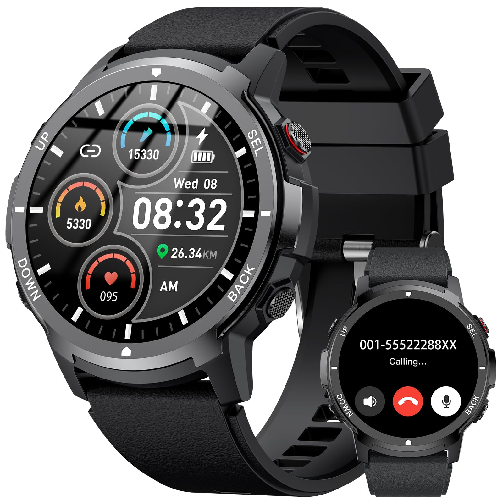 ICHPULG Smart Watches for Men with 4 Buttons 1.43 AMOLED Fitness Watch with Heart Rate/BP/Sleep Tracker Pedometer 110+ Sport Modes Password 5ATM Waterproof Military Smart Watch for Android iOS