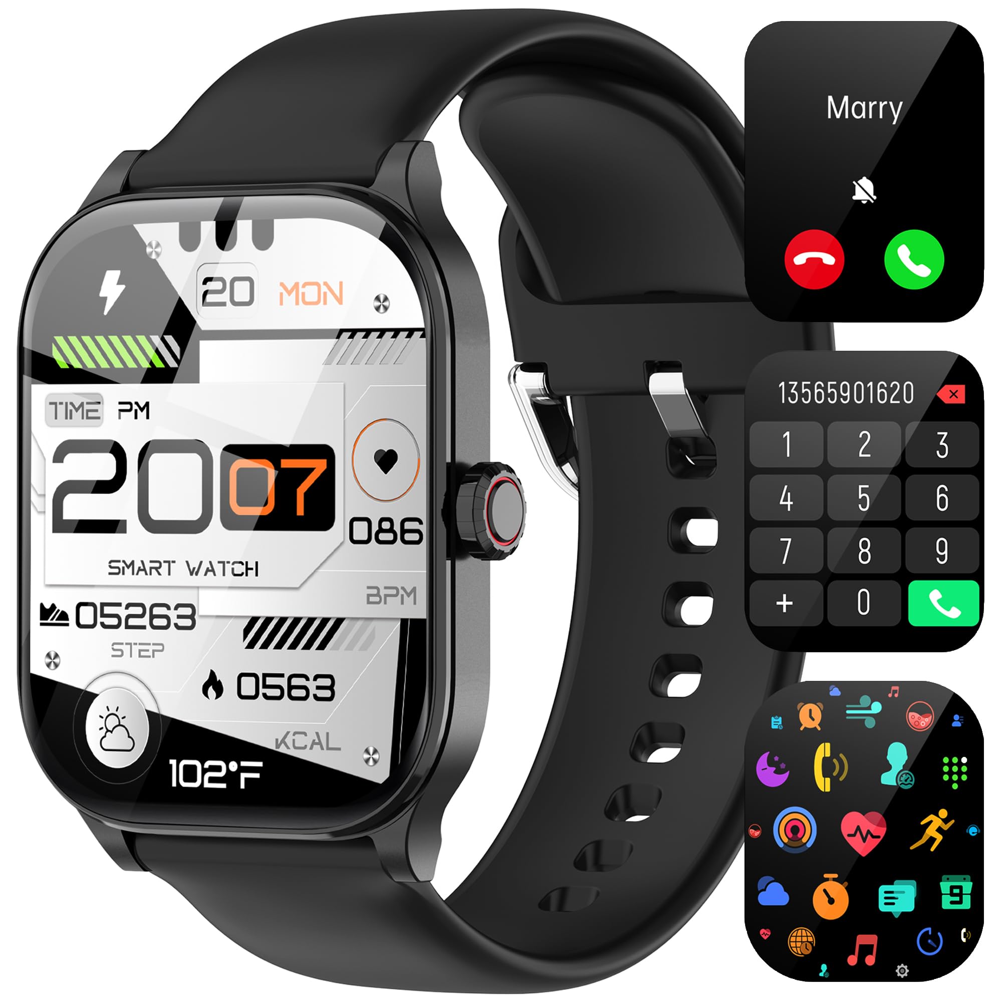 Smart Watch 2024 HD 2.01" Smartwatch for Android Phones iPhone(Answer/Make Call) IP68 Waterproof Fitness Tracker for Men Women with Heart Rate Sleep Monitor Spo2 Pedometer 100+ Sports Watches